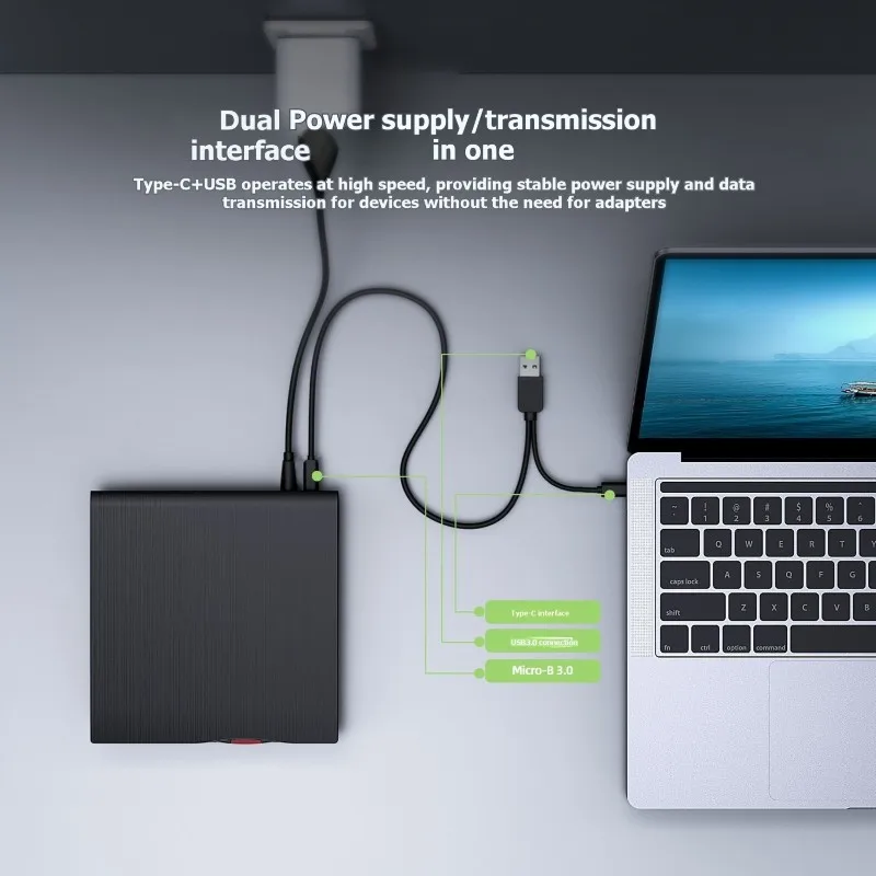 DEEPFOX External USB DVD Burner Drive-Portable CD/DVD Writer Dual Interface For PC Compatibility
