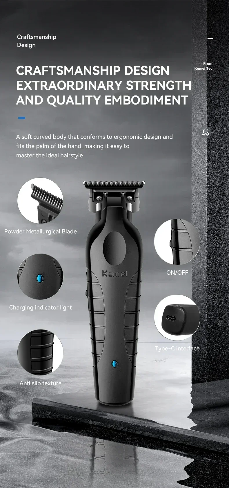Kemei KM-2299 USB-Schnelllade-Haarschneidemaschine, Friseurmaschine, 1200 mA, wiederaufladbarer kabelloser Haarschneider, Kemei elektrischer Haarschneider – Detail 6