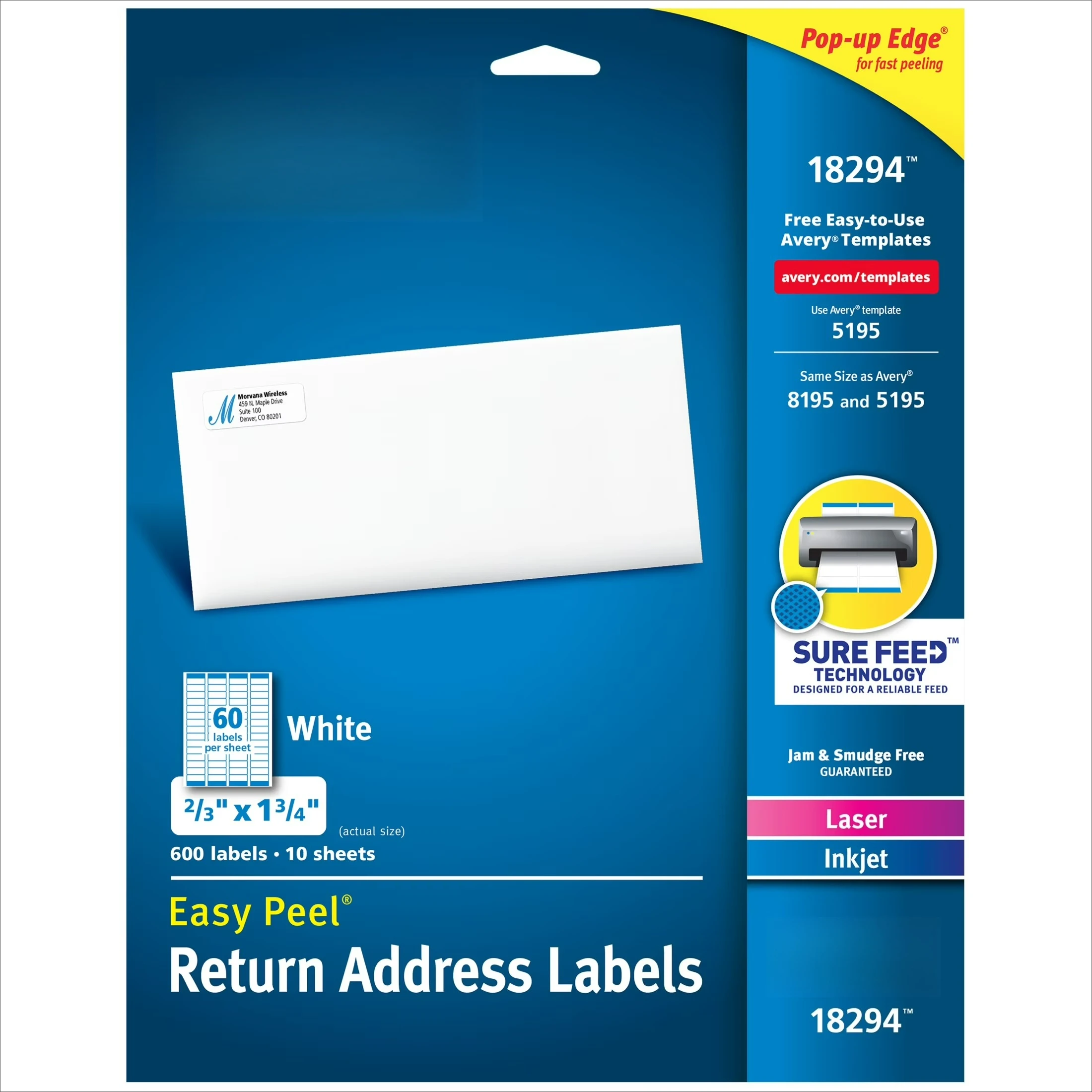 

Легкоотклеивающиеся адресные этикетки, 2/3 дюйма x 1-3/4 дюйма, 600 этикеток (18294)