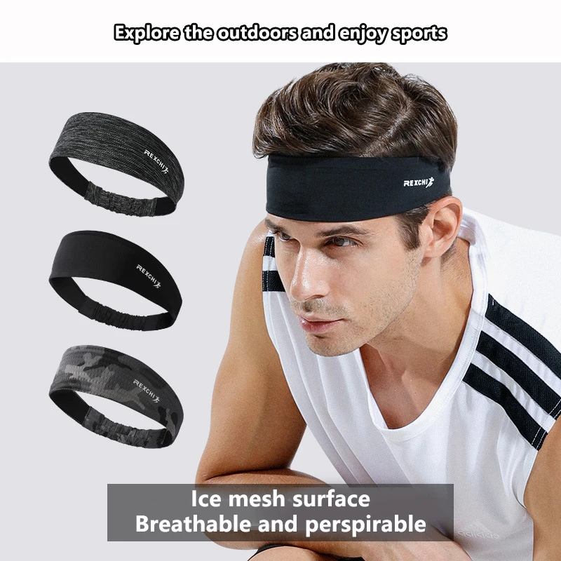 Sports Headband Sweatband Men's Ice Silk Breathable Sweat-Absorbing Hair Band Outdoor Cycling Running Fitness Basketball