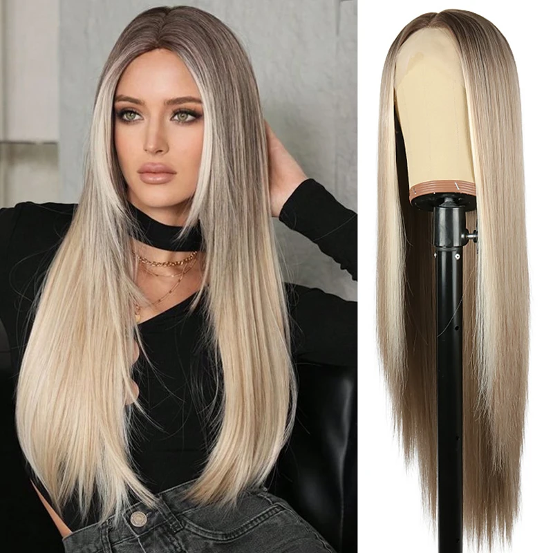 

Julianna Synthetic Straight Lace Wigs For Women Long Natural Hair Wavy Lace Front Wig Ombre Blonde Color Heat Resistant Fiber