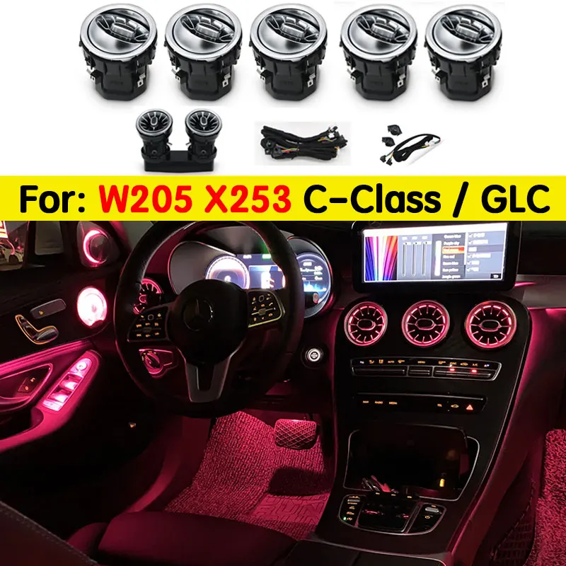 For Mercedes Benz C-Class GLC W205 X253 2015+ Turbo Air Vent Outlet Original Control With Ambient Light With 3/12/64 Colors