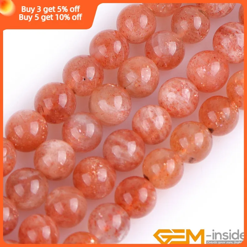 6/7/8mm Round Orange Natural Stone Sunstone Polished Chakra Beads For Making Jewelry Bracelet Necklace Adult Bulk 15inch