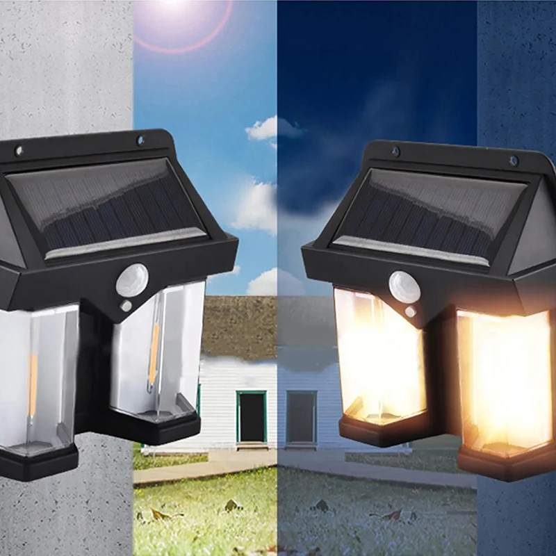 Luz Solar LED con Sensor inalámbrico, lámpara de pared impermeable de tres modos, movimiento al aire libre, decoración de jardín, bombilla LED de tungsteno