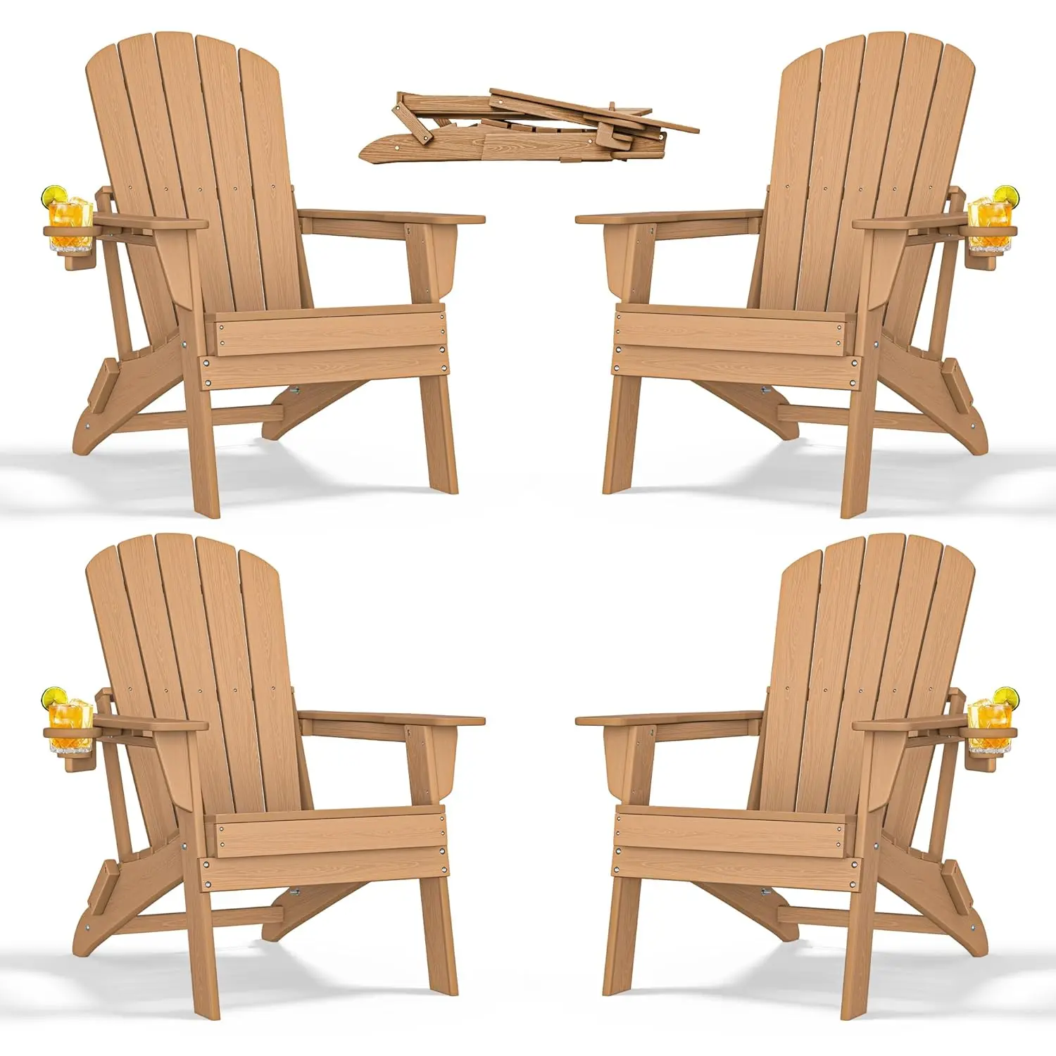 new Folding Adirondack Chair with Cup Holder Set of 4, HDPE Patio Chairs,All-Weather Outdoor Chairs for Backyard,, Customized