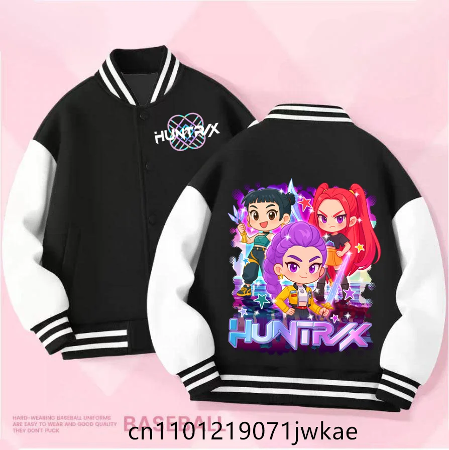 

Kpop Demon Hunter Black Baseball Uniform Kids Rumi Mira Zoey Jacket Children Spring Autumn Long Sleeves Coat Girls Clothes Gift
