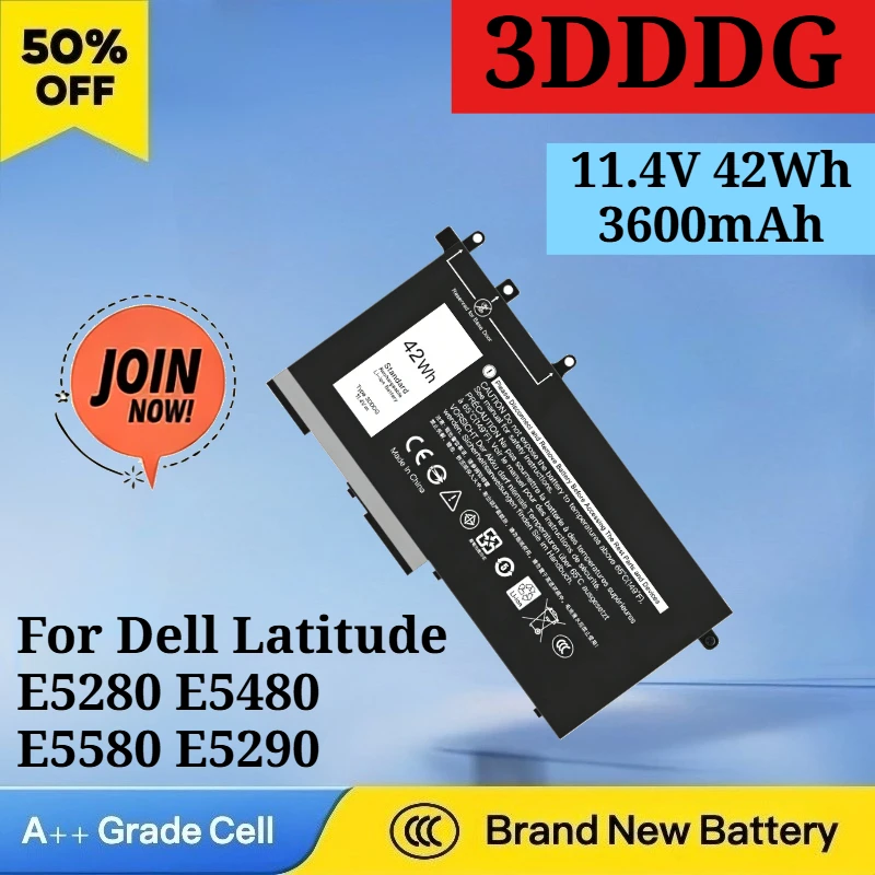 

Аккумулятор для ноутбуков Dell Latitude E5280 E5480 E5580 E5290 E5490 5280 5288 5290 5480 5488 5490 5491 5495, 3DDDG, 11.4В, 42Втч, 3600мАч