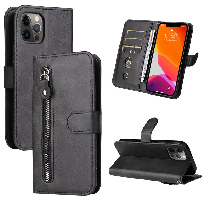 Capa de couro magnético flip para iphone, tampa da bolsa do telefone, slot para cartão com zíper, carteira, iphone 16 pro, 15, 14 plus, 13 mini, 12, 11 pro max, 16plus