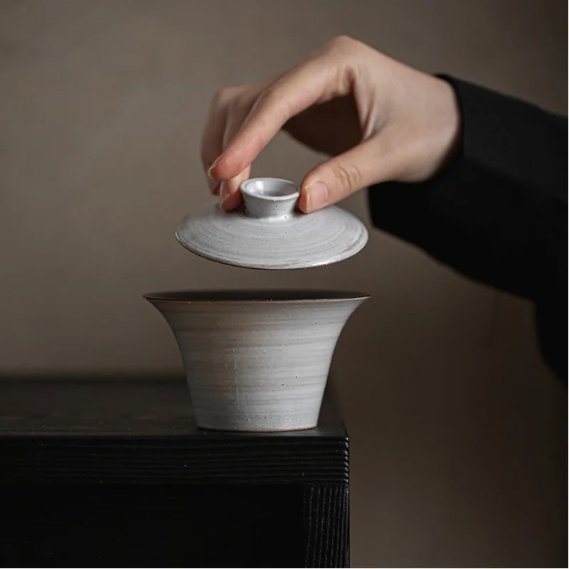 Japanese Style Handmade Pink Glaze Gaiwan Kung Fu Set Coarse Pottery Thin Body Ceramic Antique Tea Bowl Clearance