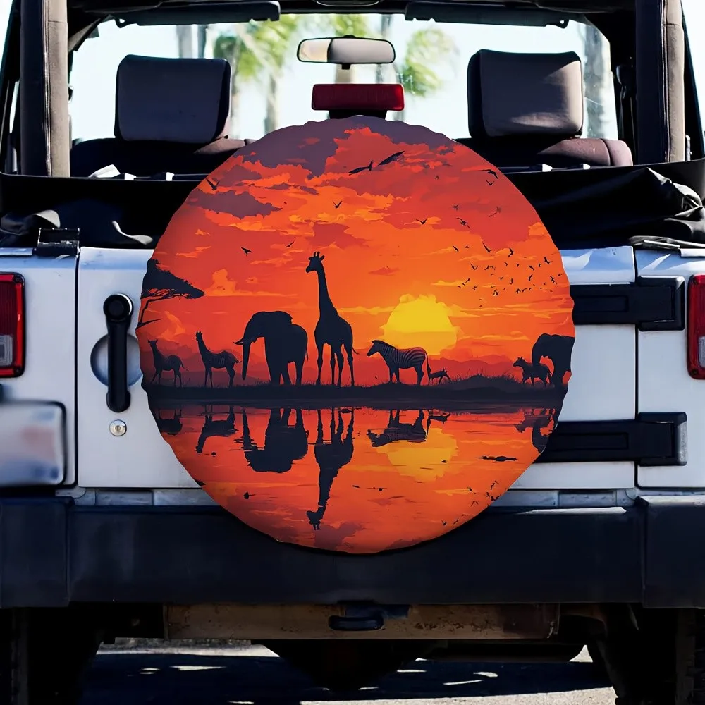 African Safari Sunset Tire Cover Durable Polyester Waterproof Spare Wheel Protector for SUV