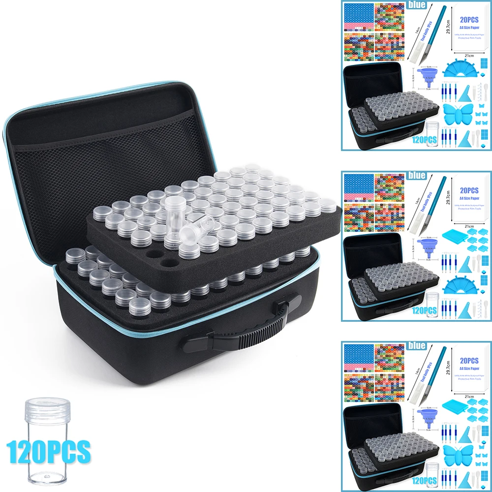 

Diamond Painting Storage Suitcase Organizer Toolbox with Art Pen Tray Carving Knife Release Paper Clay for Crafting Accessories