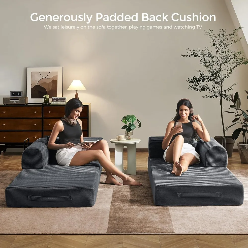 أريكة سرير قابلة للتحويل مقاس 79 بوصة مصنوعة من مادة سروال قصير مع إطار ثابت ومساند للذراعين قابلة للإزالة مع مرتبة قابلة للطي