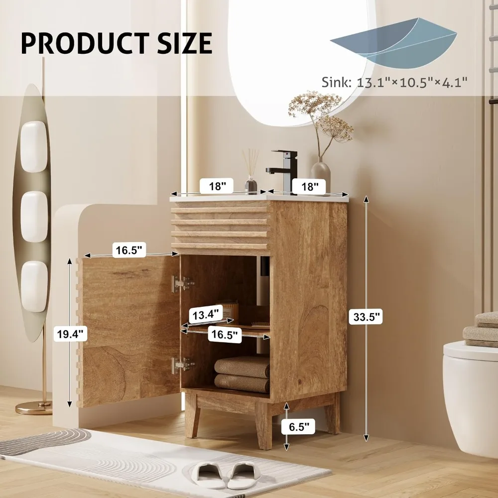 18 inch Wood Bathroom Vanity with Sink, Adjustable Shelf Bathroom