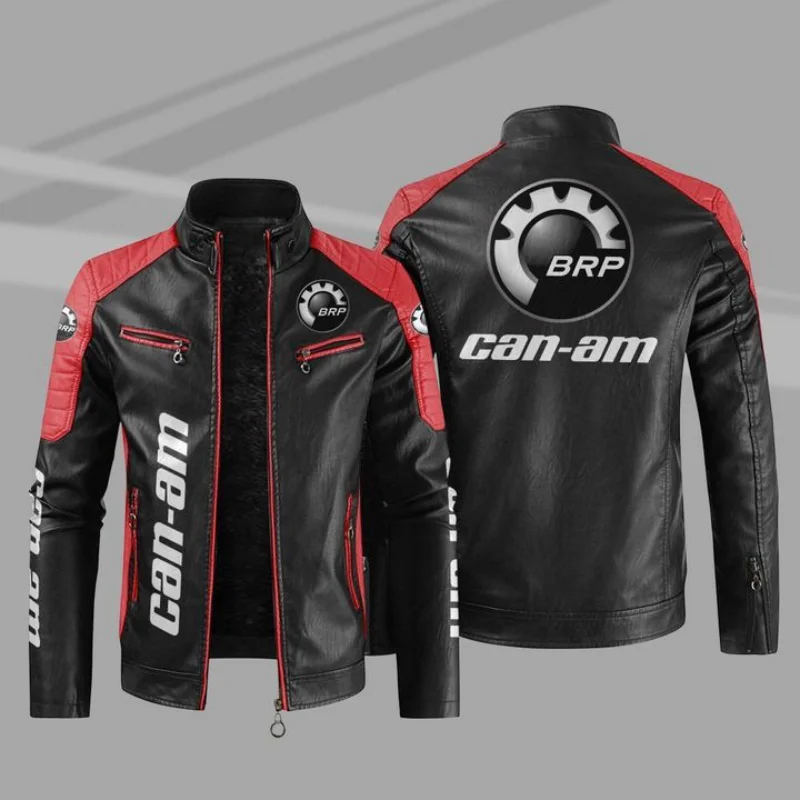 Veste de moto en cuir avec logo Brp Can-am pour hommes, manteau chaud, vêtements d'extérieur à glissière, mode d'hiver, nouveau, 2023