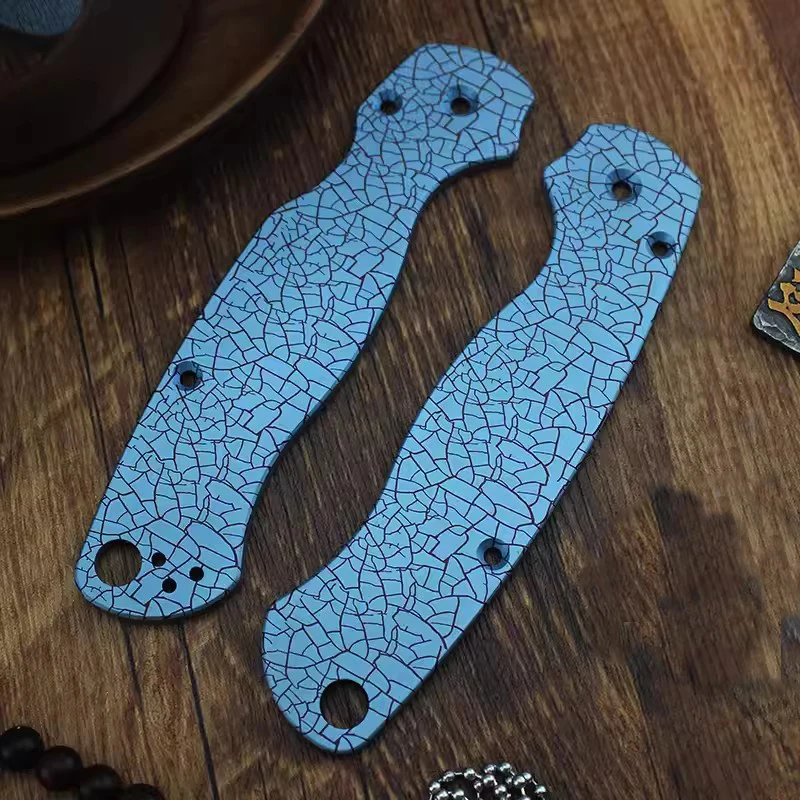 1 Pair Custom Made DIY Blue Cracks TC4 Handle Patch Scales for Spyderco C81 Para 2 Folding Knife Accessory