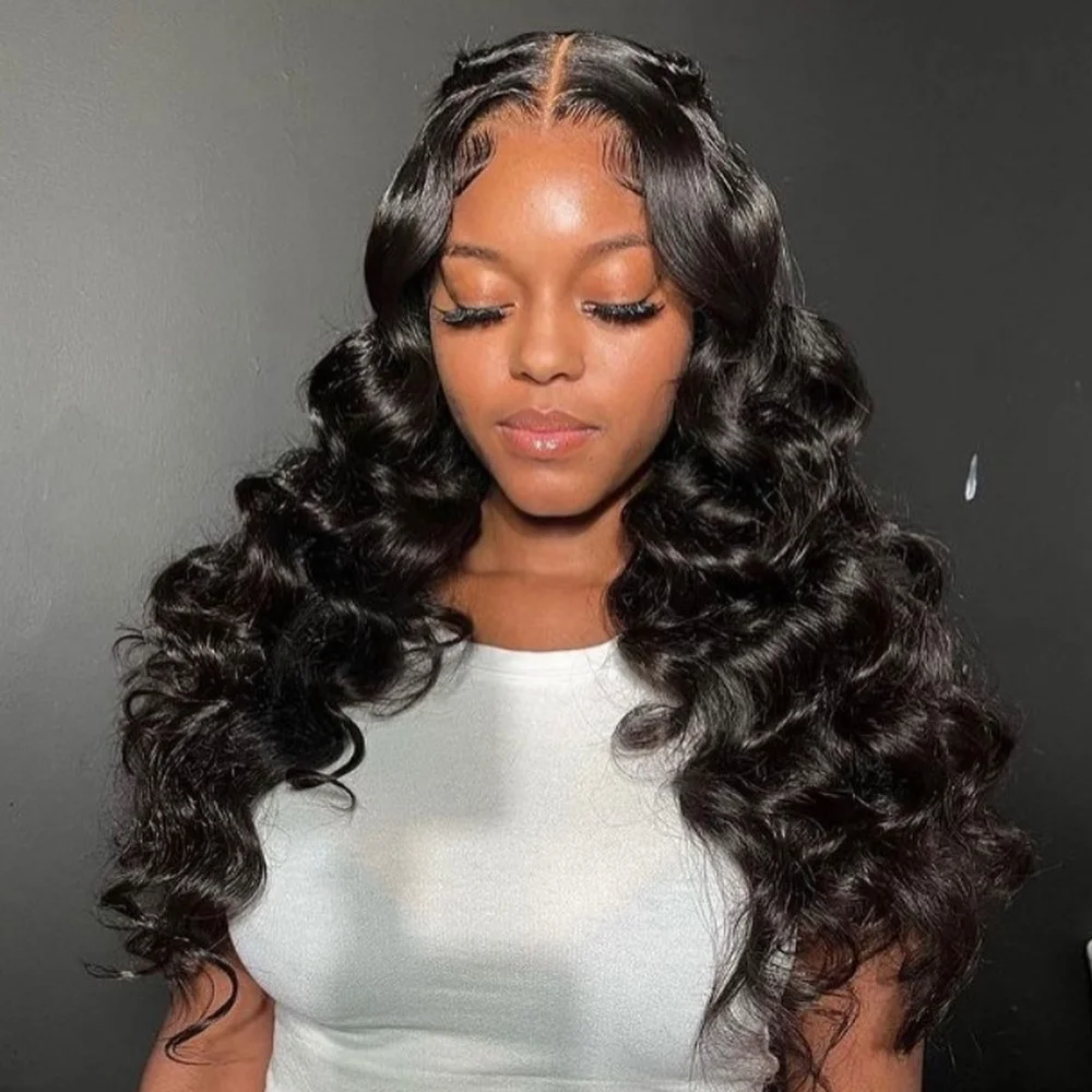 15A スーパーダブルドローン ルーズウェーブ 13x4 13x6 本物のHDレースフロント グルーレスウィッグ ナチュラルブラック カール 100%人毛ウィッグ 女性用