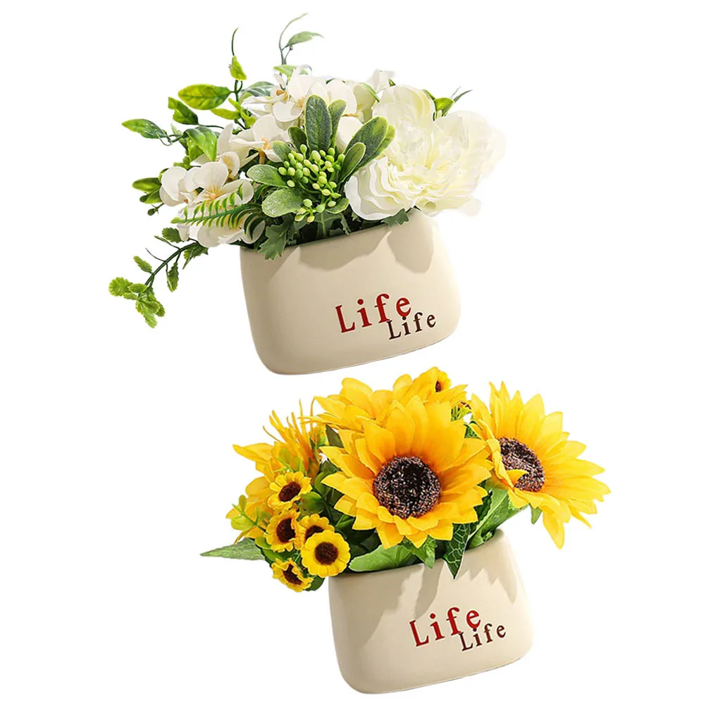 

2Pcs Artificial Faux Potted Sunflower Mini Plant Simulated Bonsai Fake Decorative Plant for Home Office Desk Display