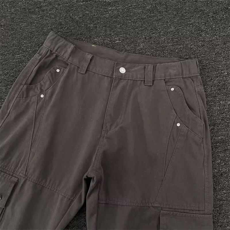 Pantalones Cargo acampanados con bolsillo Mul, diseño de deconstrucción Retro de estilo americano, pantalones largos desgastados lavados de pierna recta Unisex