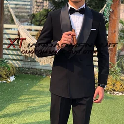 Traje de esmoquin de boda para hombre, chaqueta de doble botonadura, pantalones, 2 piezas, cuello chal, conjunto de chaqueta juvenil, traje Formal ajustado