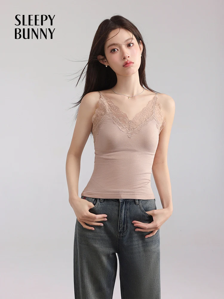 

Women Lace Trim Sexy Camisole 2025 Spring Slim Fit Stretchy Tank Top Elegant Sleeveless Undershirt Chic Inner Layer Basic Vest