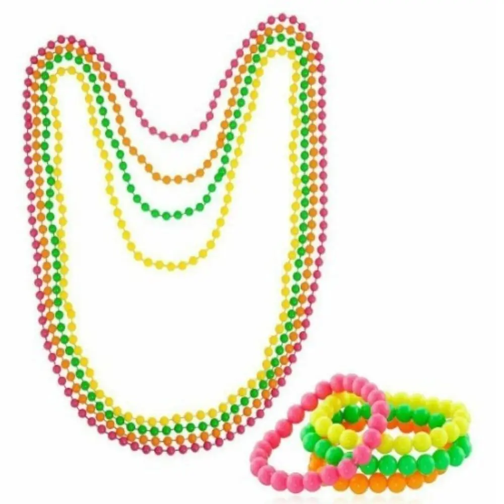 4/8PCS Connected Beads Necklace Bracelet Set Neon Colorful Beads String Collar Charm Bohemian Fluorescent Choker
