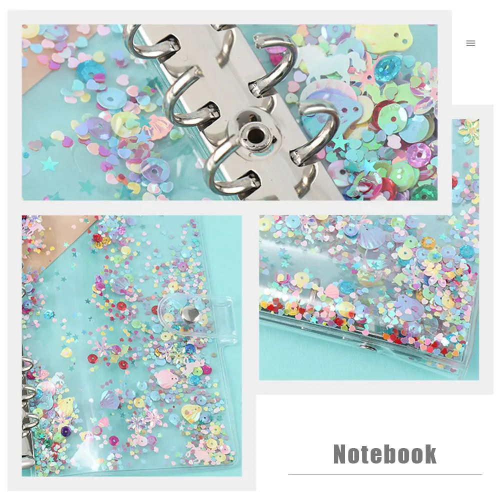 Fine-Texture PVC Loose-Leaf Notebook Cover Sequin Binder Planner Shell Notepad Shell Scrapbook Protector Portable School Office