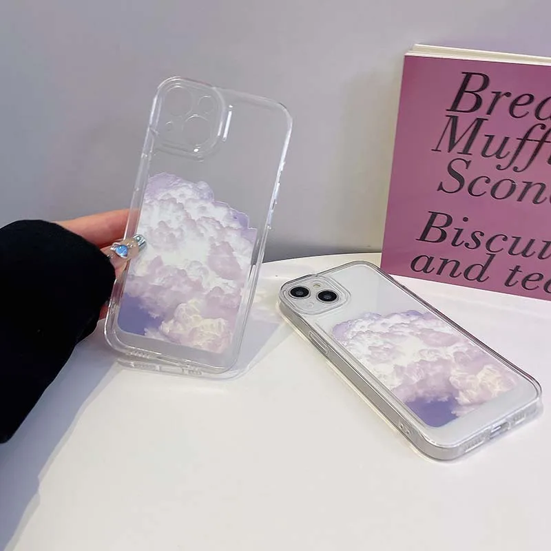 Simple White Cloud Painted Space Phone Case For iPhone 11 12 13 14 15 pro max