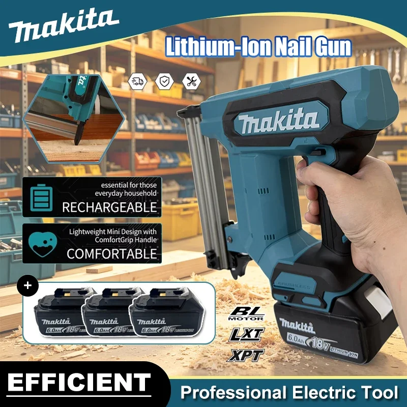 

Makita Lithium-Ion Nail Gun 18V 6.0Ah Battery 100-Nail Capacity Cordless Ideal for Flooring Shelving & DIY Wood Projects