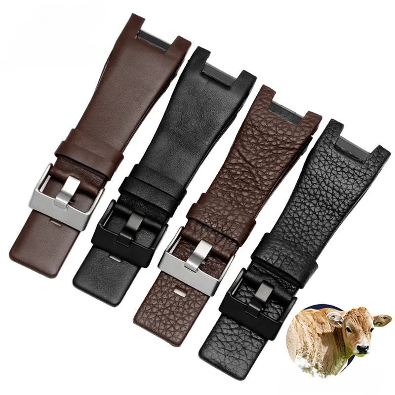 Litchi Pattern Men Waterproof Accessories for Diesel Dz1216 \\1273\\4246 32mm Genuine Leather Concave Interface Watch Strap