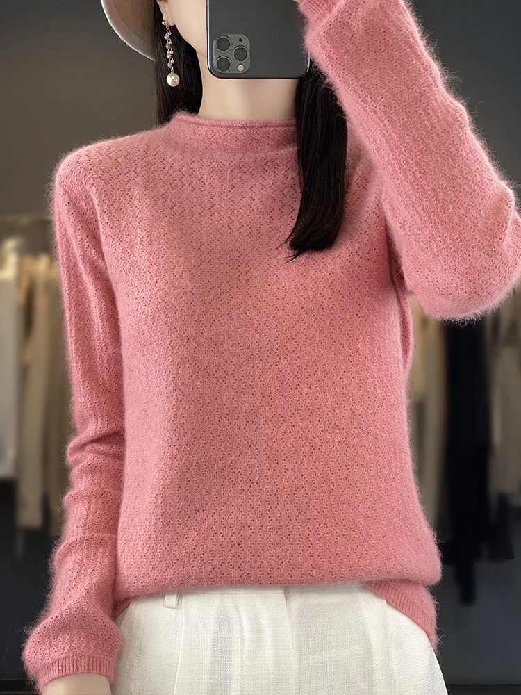 Suéter de cachemira de visón para mujer, jersey de cuello redondo de Color sólido, suave, súper cálido, Tops de manga larga, nueva moda, 100%