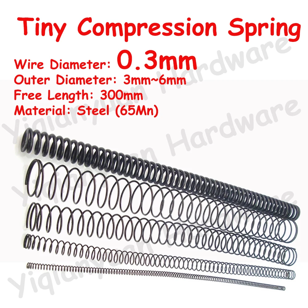 2Pcs 0.3mm Wire Diameter 65Mn Cylindrical Coil Compression Springs Ultra Long 300mm Rotor Return Pressure Release Springs