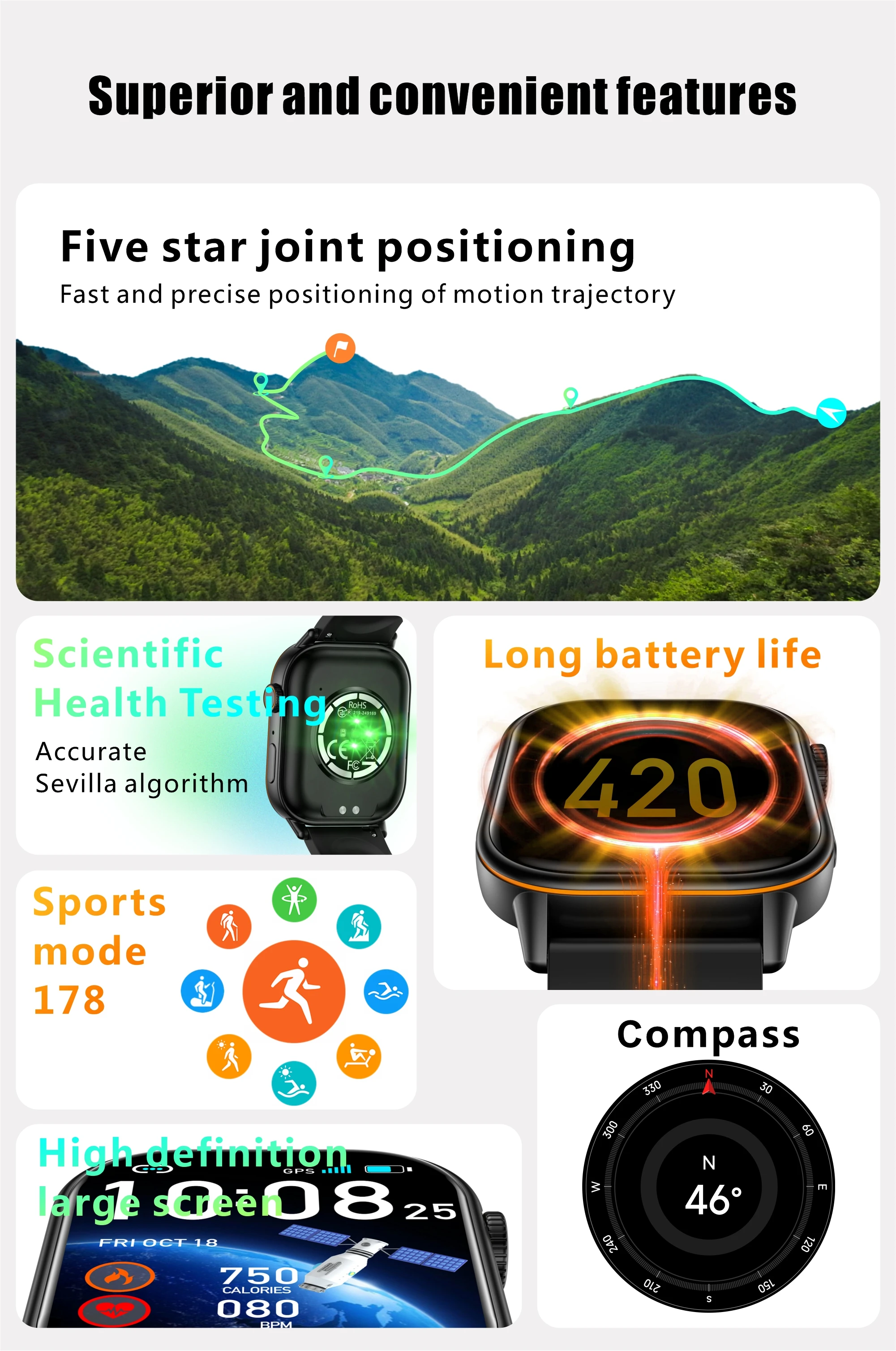 Neue Smartwatch mit integriertem GPS für Sport, Fitness und Pilates, Damenmode, präzise Positionsbestimmung, 5ATM wasserdicht, Bluetooth-Anruf-Armband – Detail 2