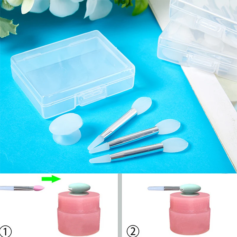 1Set Soft Silicone Lip Balms Lip Mask Brush With Sucker Dust Cover Lipstick Cosmetic Makeup Brushes Lipstick Brush Storage Box