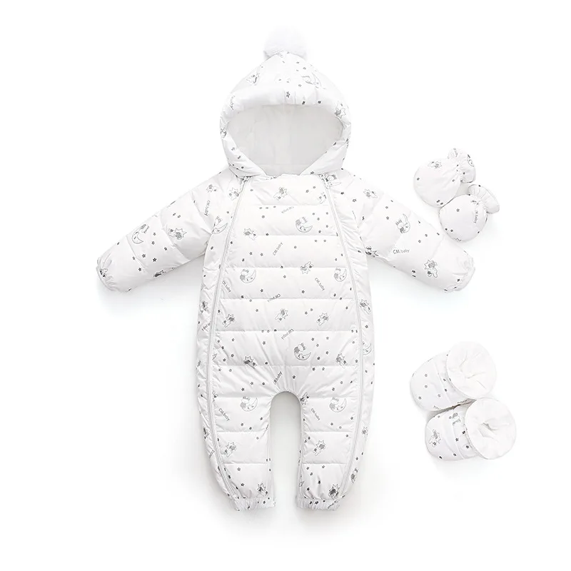 2024 Baby Long Sleeves Jumpsuit Thickened Hooded Print Newborn Outdoor Romper Warm Fashion Girl Boy Boutique Down Jacket Rompers