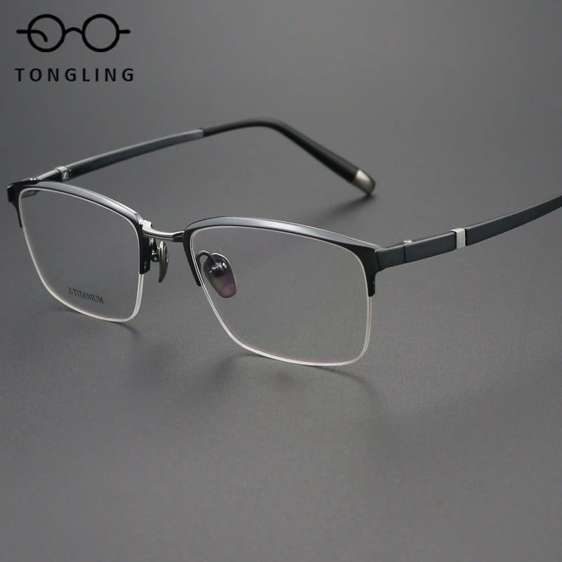 

2025 High-end and fashionable business men pure titanium half-frame large-face glasses frame supports custom prescription lenses