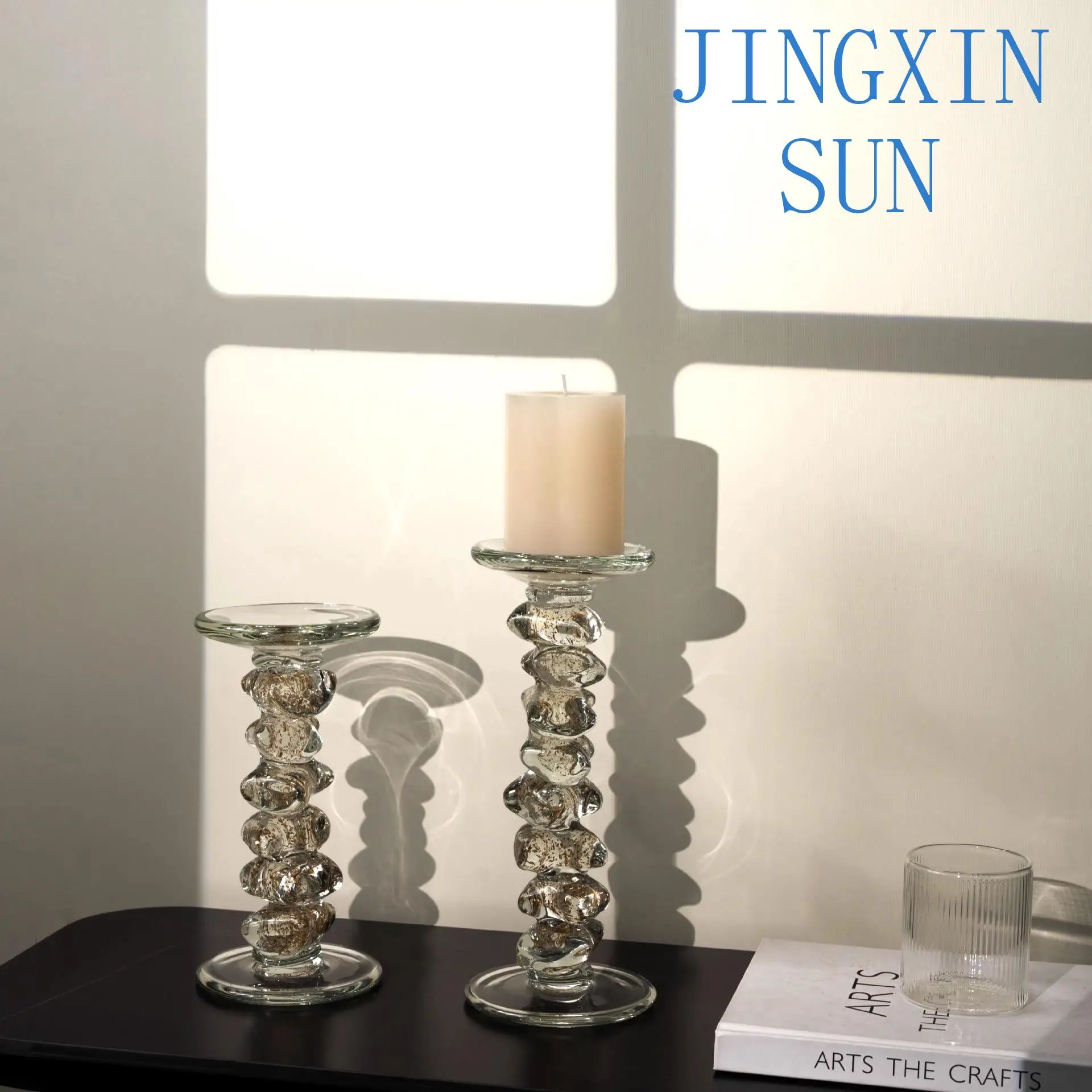 Artisan Colored Glass Candle Holder Heavy Duty Dining Table Decor Vintage Artistic Atmosphere Lighting Centerpiece