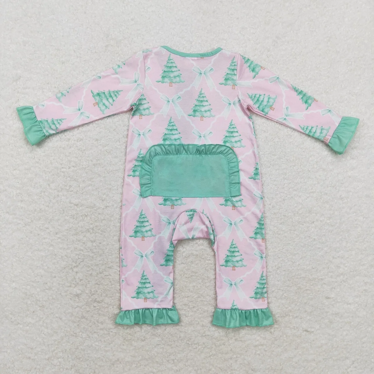 Wholesale Newborn Toddler Romper Baby Girl Christmas Tree One Piece Kids Children Long Sleeves Infant Zipper Ruffle Jumpsuit