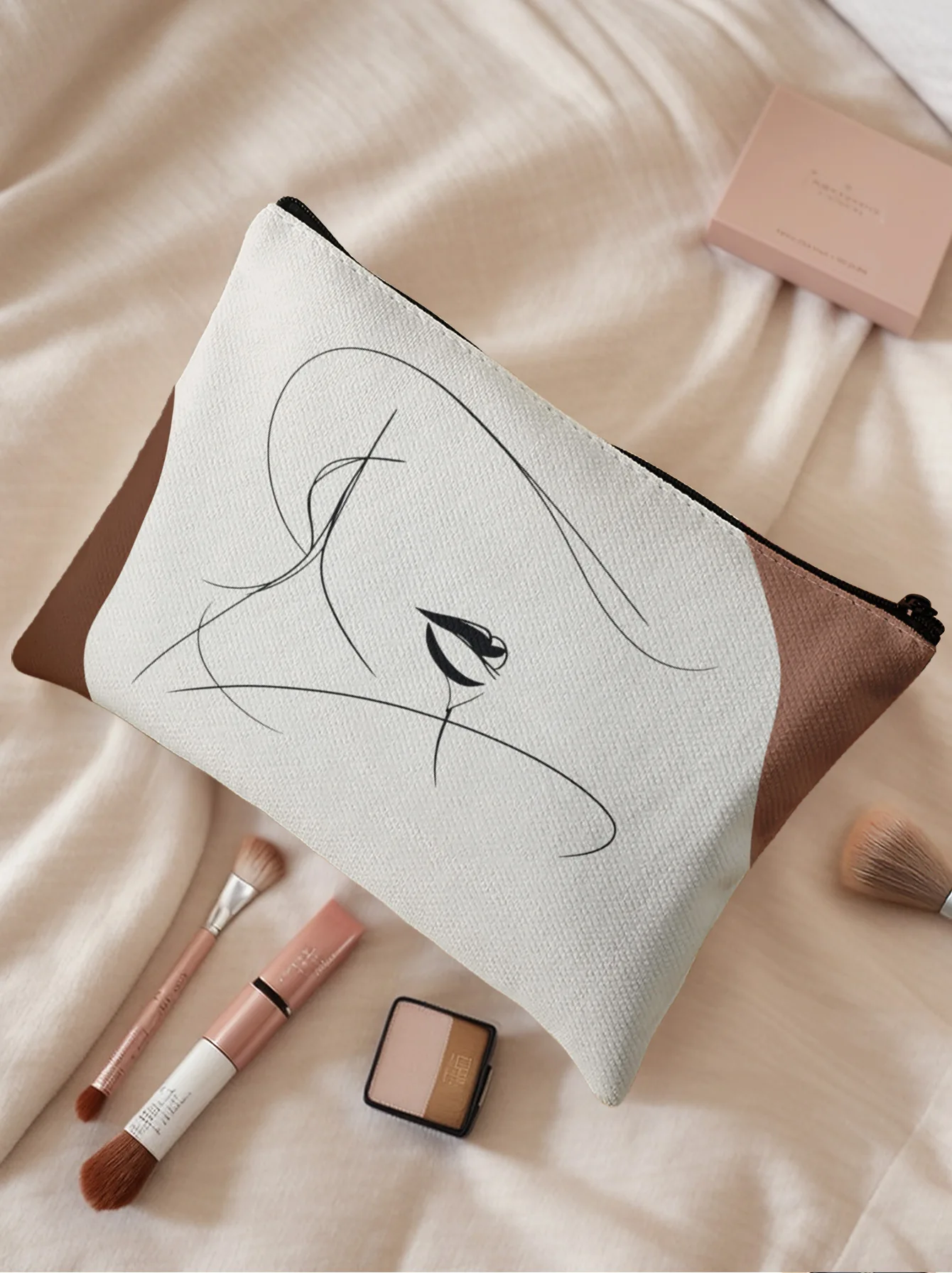Abstract One Line Woman Eye Print Cosmetic Bag Portable Travel Makeup Storage Pouch Gift
