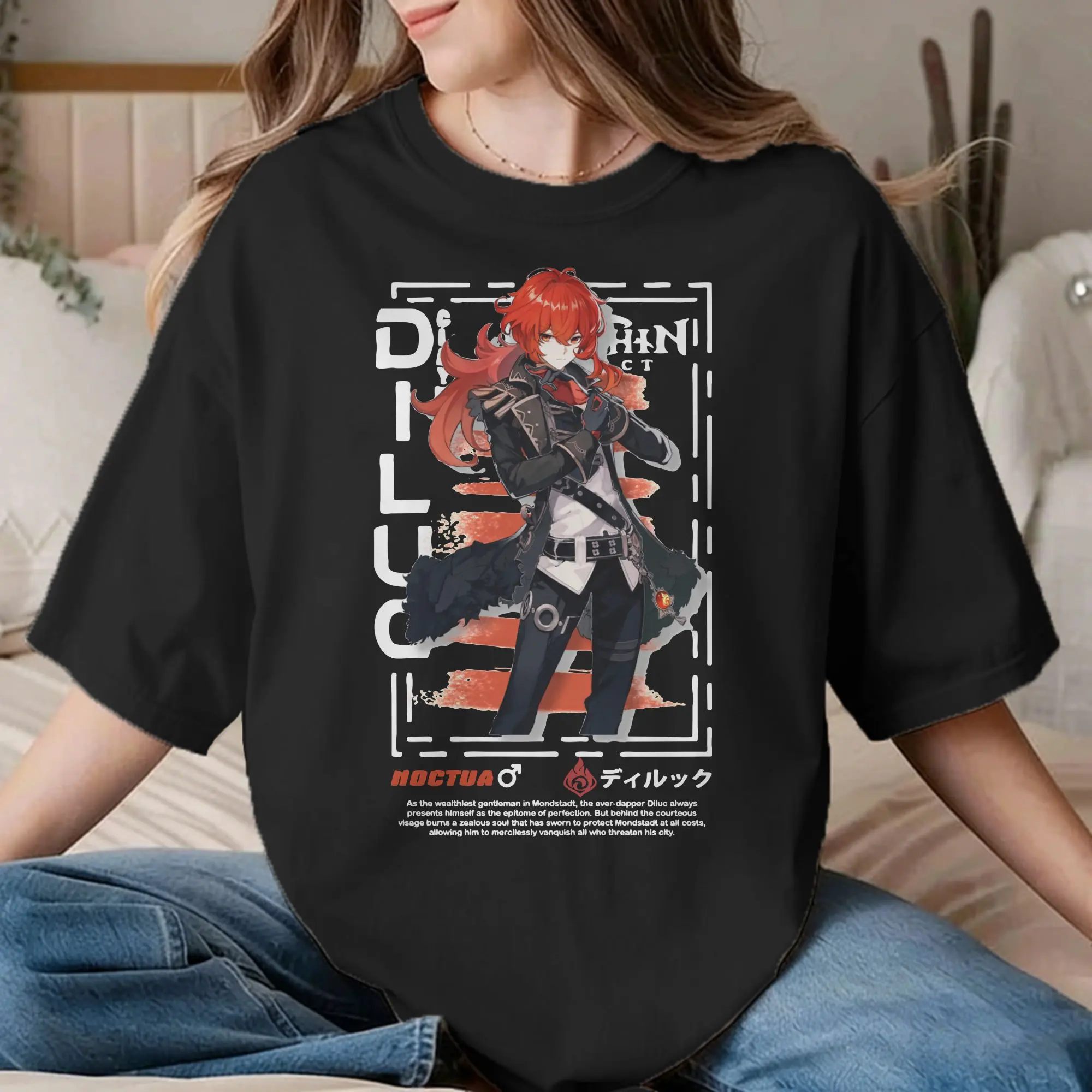 Genshin Impact Diluc Streetwear T-Shirts Men Women  Crazy Pure Cotton Tees Crewneck Short Sleeve T Shirts Adult Tops