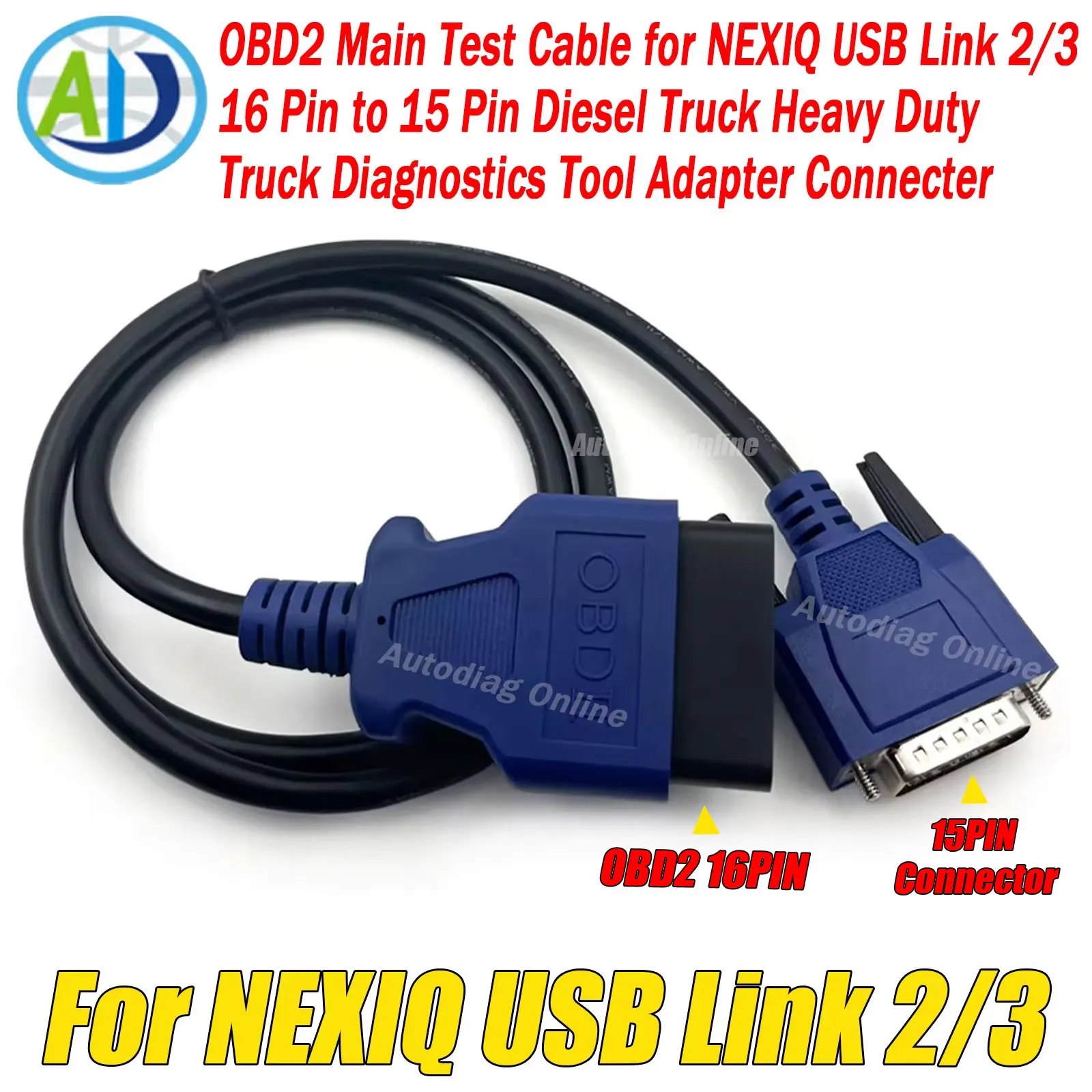 OBD2 Main Test Cable For NEXIQ USB Link 2/3 16 Pin to 15 Pin Diesel Truck Heavy Duty Truck OBDII Diagnostics Adapter Connecter