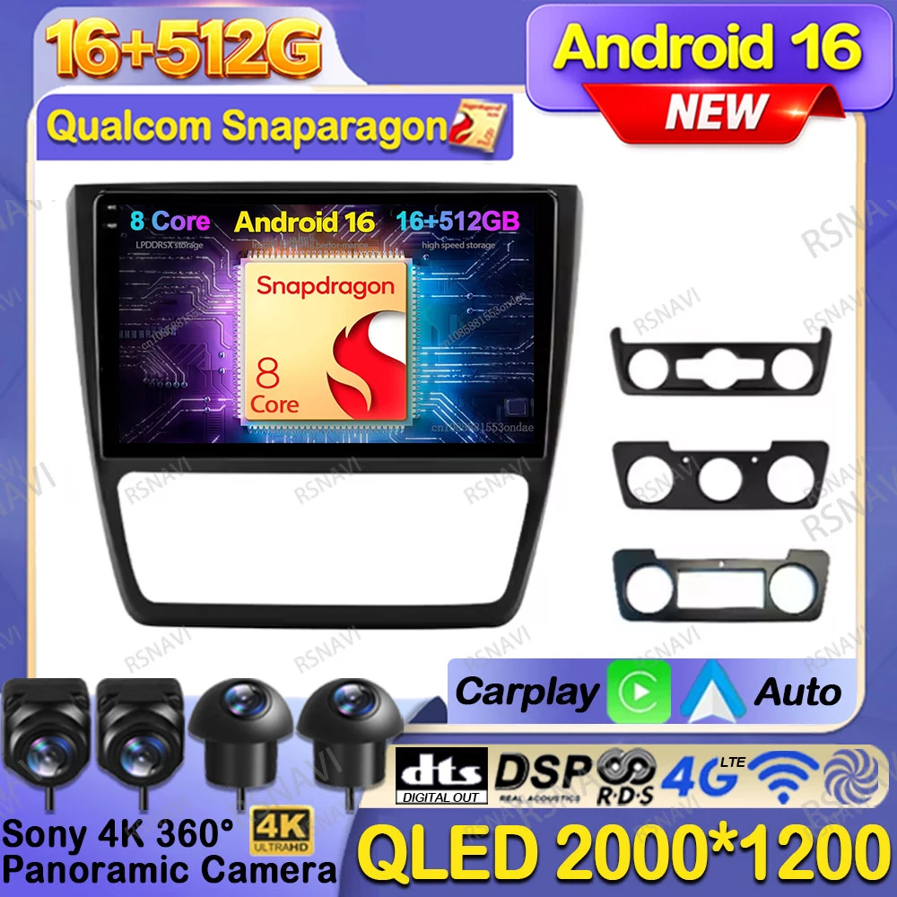 Android 16 Car Radio For Skoda Yeti 5L 2009-2014 AI Voice Snapdragon BT NO 2DIN IPS 5G WIFI Head Unit 9/10 Inch Qualcomm WIFI+4G