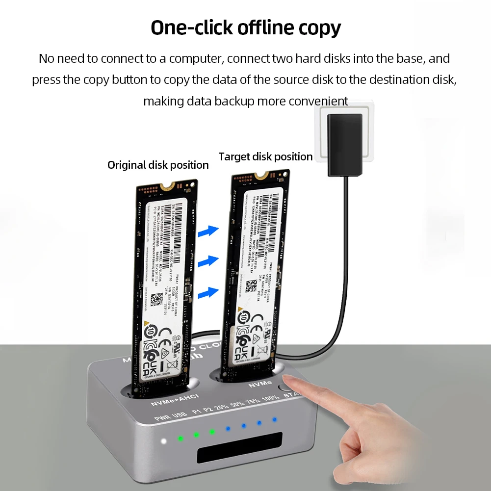 Dual-Bay M.2 NVME SSD Clone USB3.2 Type C NVME Docking Station Gen2X 20Gbps M/B M Key M.2 M.3 NVME PCI-E for M2 SSD M Key SSD