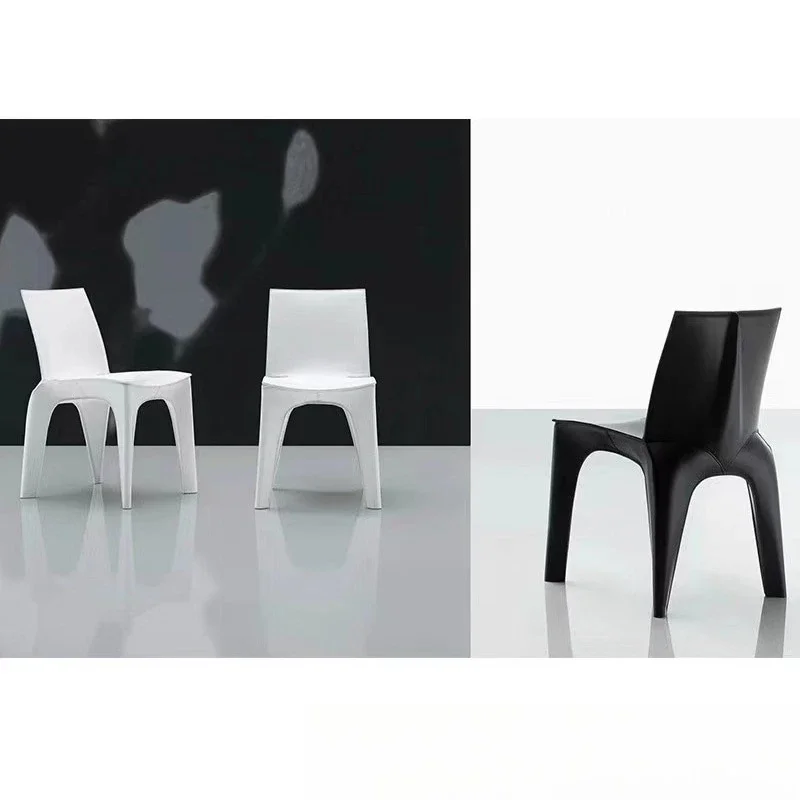 Modern Italian Designer Saddle Leather Dining Chair Backrest Luxury Art Sample Room Chair