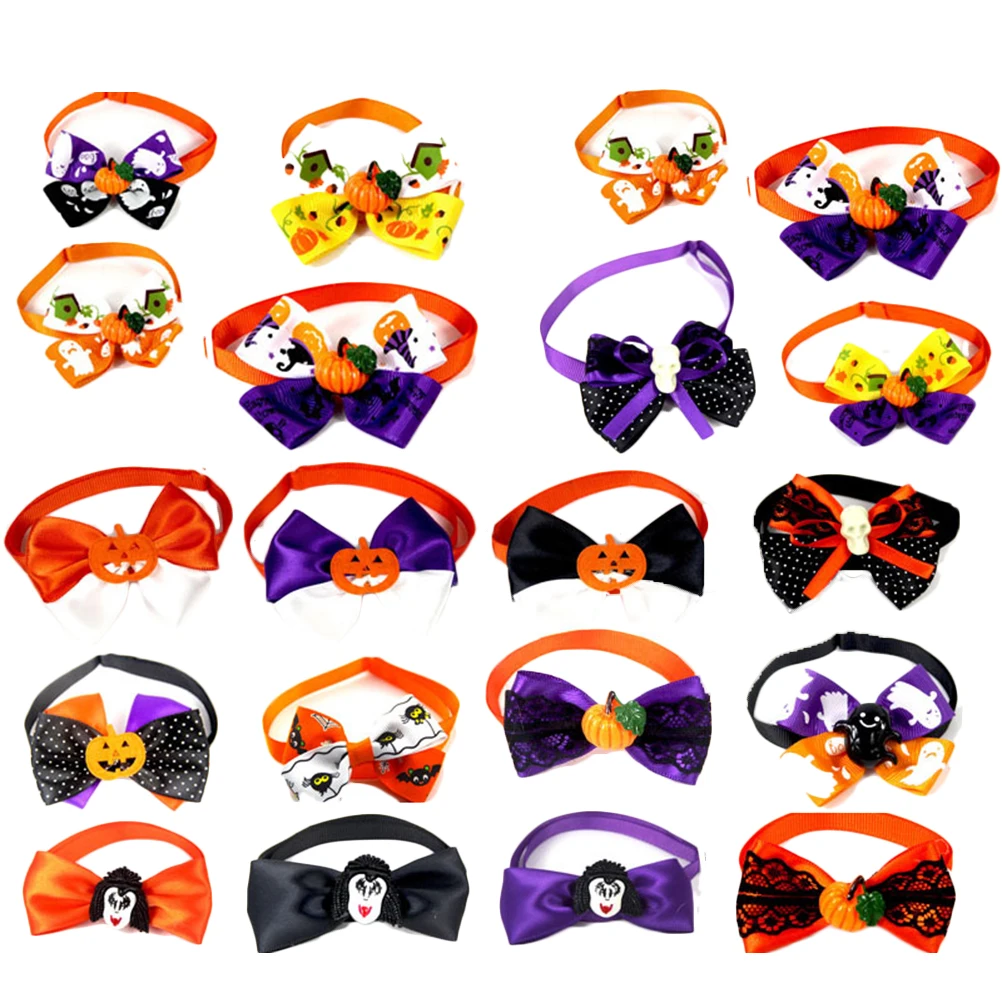 

20pcs Pet Bow Tie Fashionable Dog Bowknot Collar Adjustable Halloween Decoration Supplies Cats Dogs Accessories Soft Material