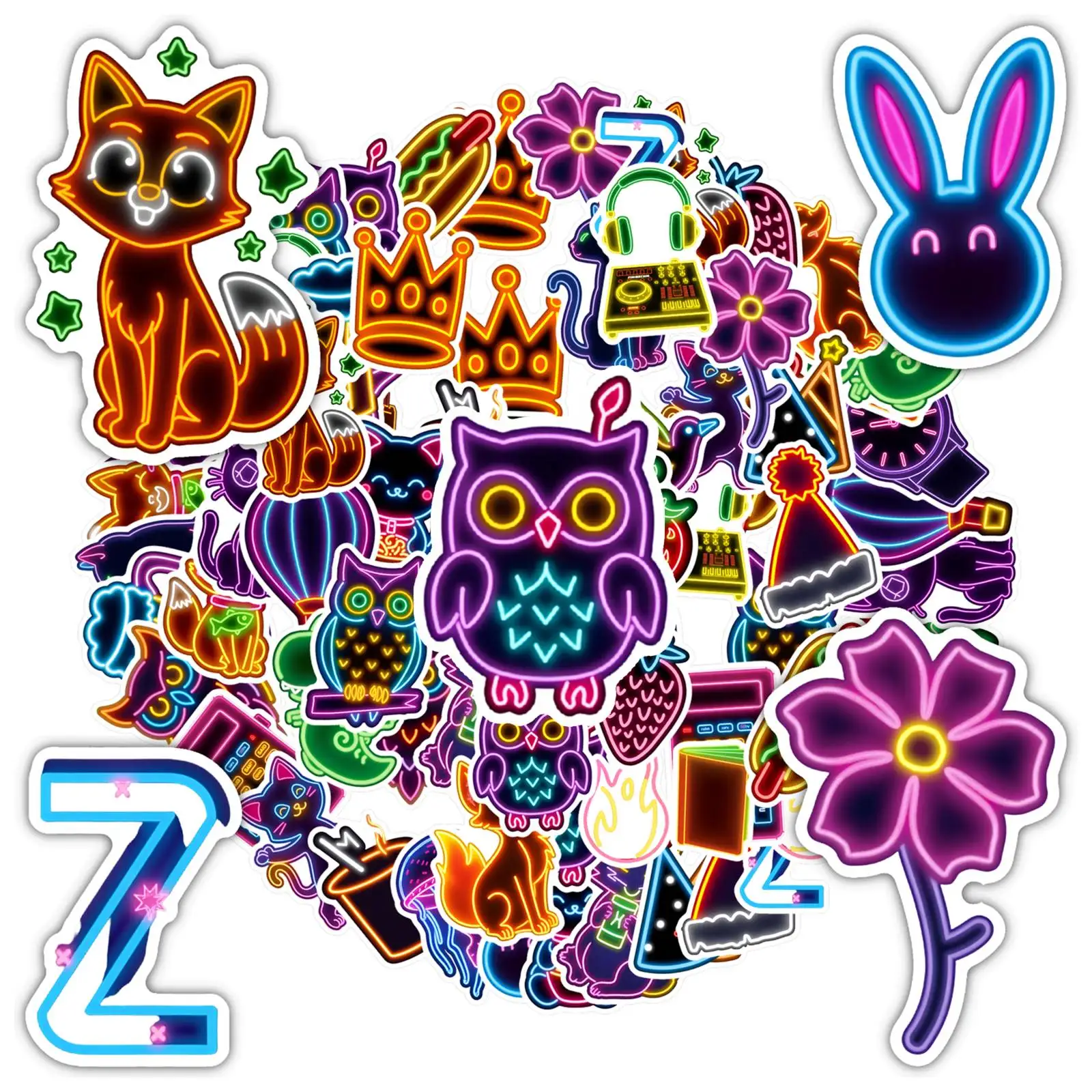 

35-50 шт. разноцветных стикеров с природными и неоновыми городскими животными, наклейки для гитары, ноутбука, шлема, скейтборда