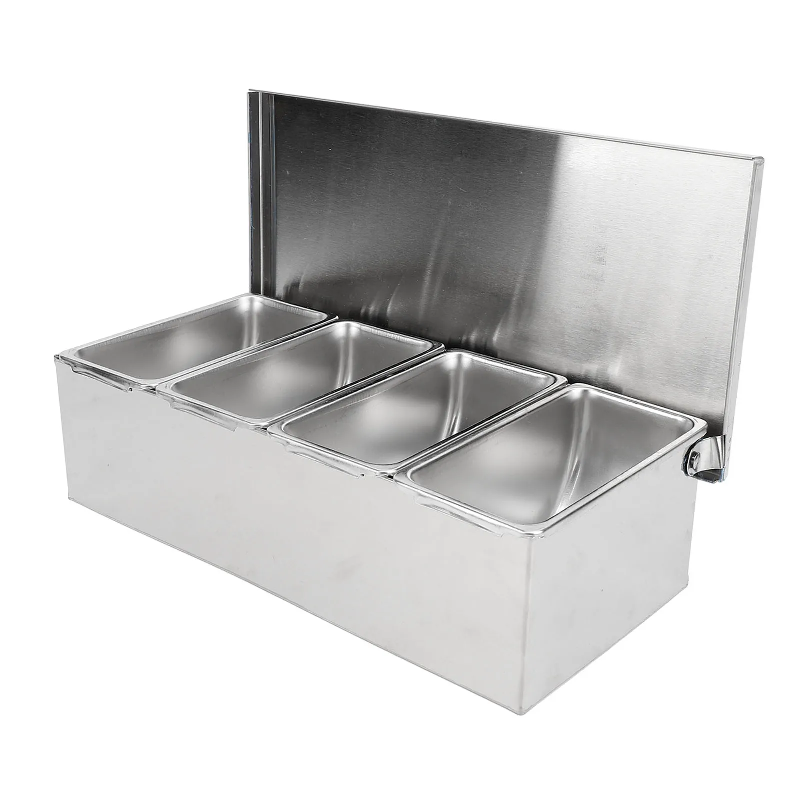 Gewürzbox mit 4 Fächern und Klappdeckel, vielseitiger Aufbewahrungsbehälter aus Edelstahl 304, für Gewürze, Salz, Zucker, Getreide