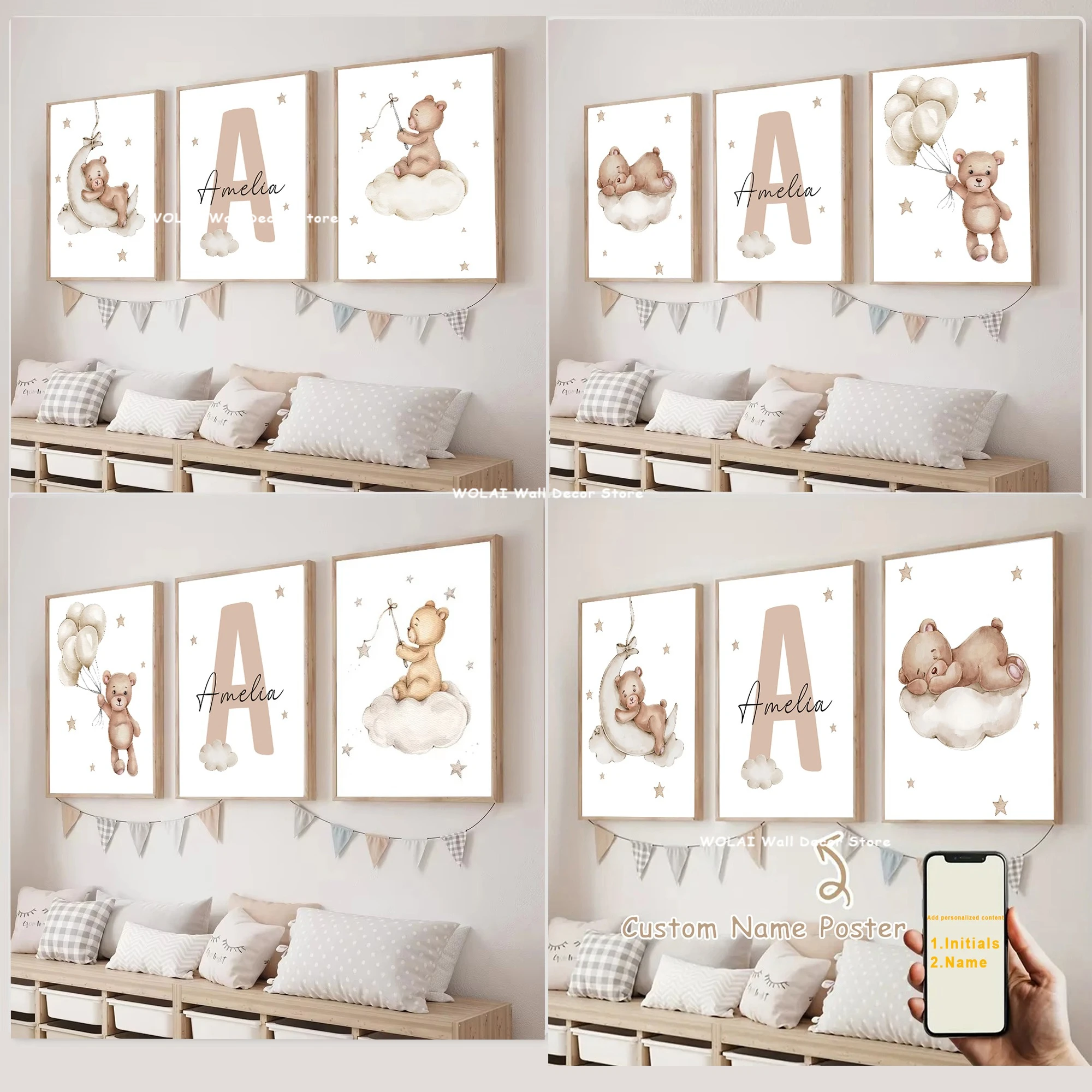 Baby Nursery Kit - 3pcs/set Customized Baby Personalized Name Cartoon
