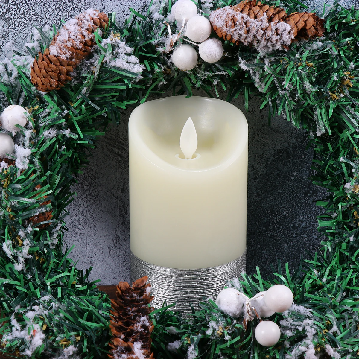 

Christmas Brushed Silver Lamp Chargable LED Flickering Candles Pillar Lights (7.5*15cm)