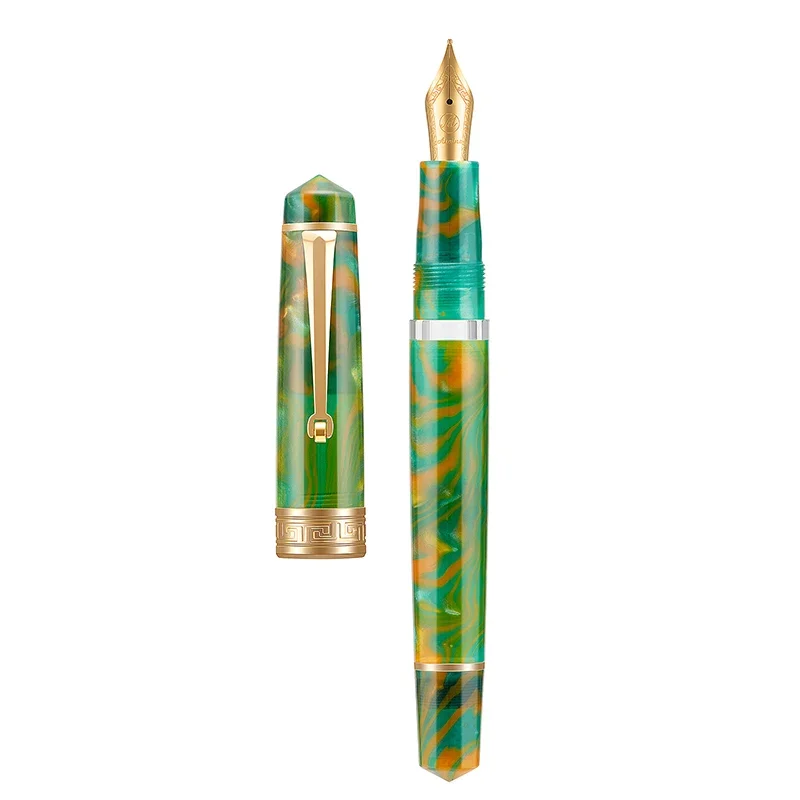 Asvine-Stylo plume à remplissage de piston P20, motifs de luxe en acrylique, plume EF F M avec clip doré, fournitures scolaires et de bureau