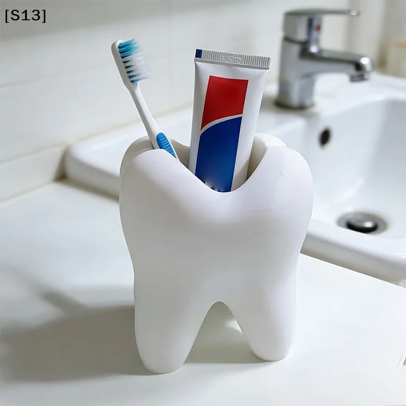 Tooth-Shaped Toothb Hold Organizer Pen Holder Plastic Makeup Brush Storage Rack Bathroom Accessories Tool Home Decoration[Q][Q]